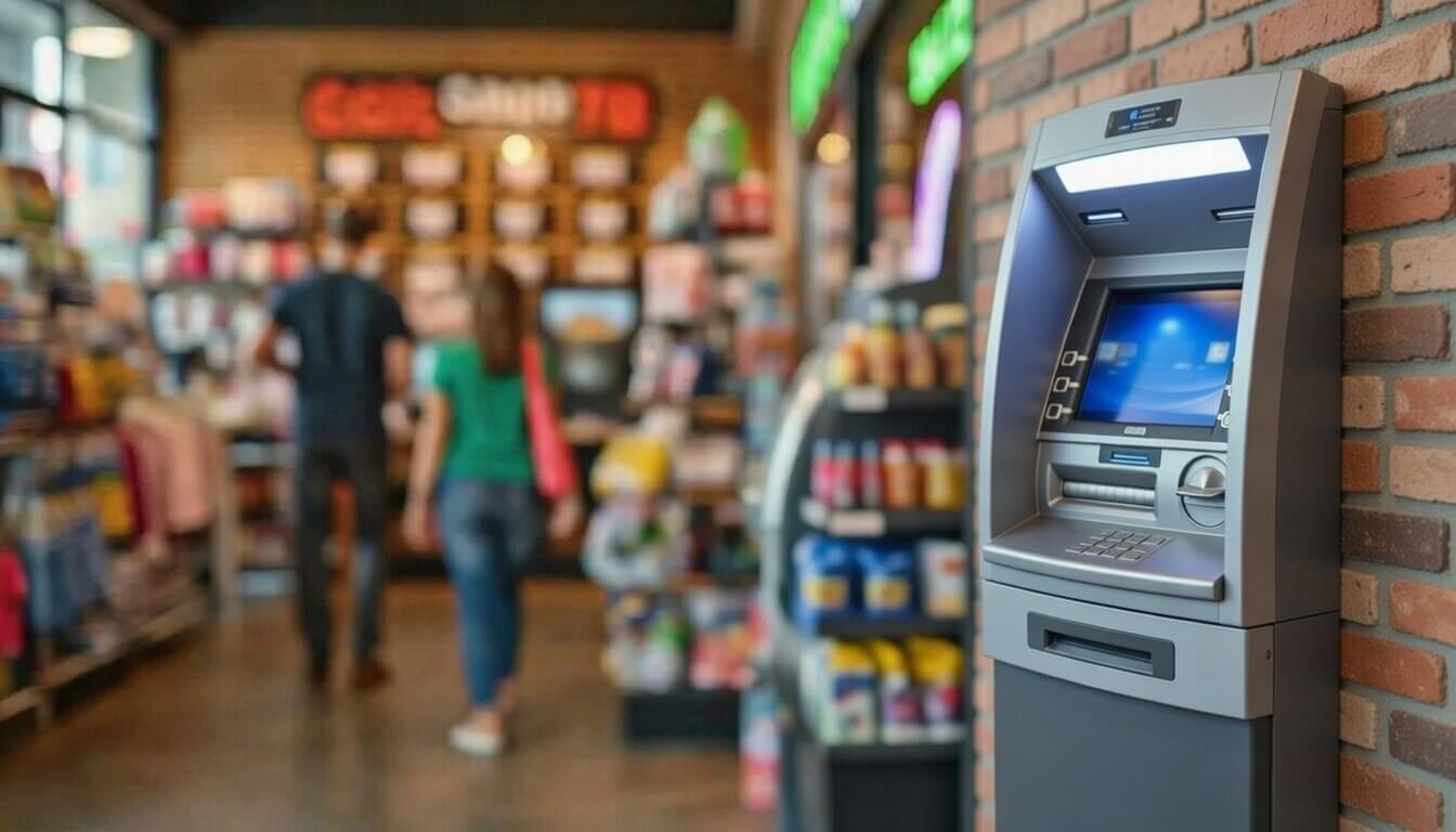 Modern ATM in busy convenience store for reliable high-traffic processing